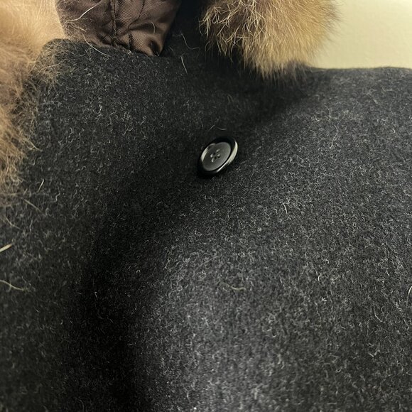 Vintage Womens Medium Long Winter Coat Reclaimed Laine Wool Real Fox Fur Collar - Picture 5 of 11